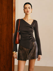 Asimetrik Pliseli Dar Kesim Kazak