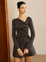 Asimetrik Pliseli Dar Kesim Kazak