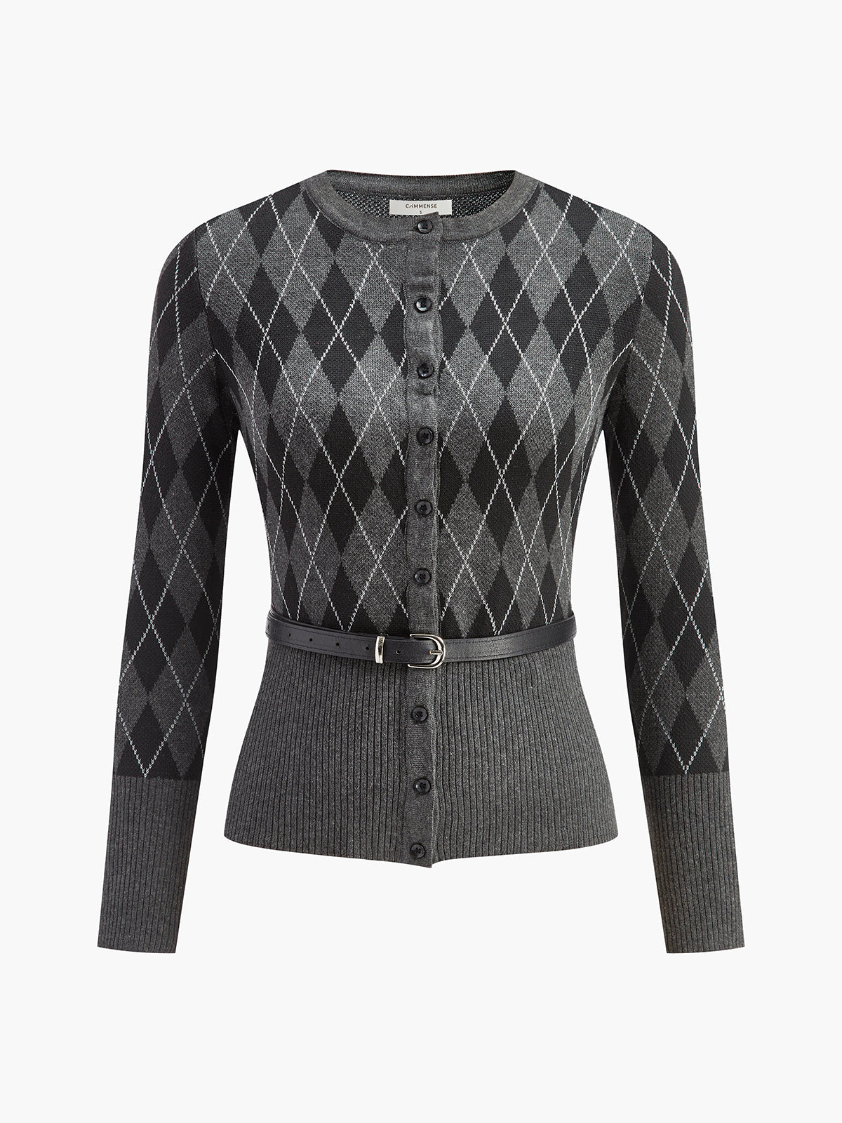 Rombik Desenli Kemerli Düğmeli Hırka