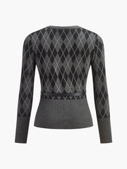 Rombik Desenli Kemerli Düğmeli Hırka