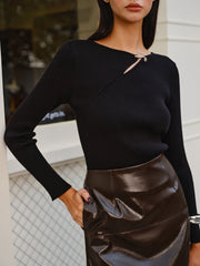 Metalik Detaylı İnce Ribana Kazak