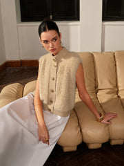 Yüksek Yaka Düğmeli Kabarık Yelek