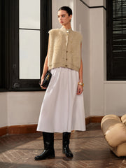 Yüksek Yaka Düğmeli Kabarık Yelek