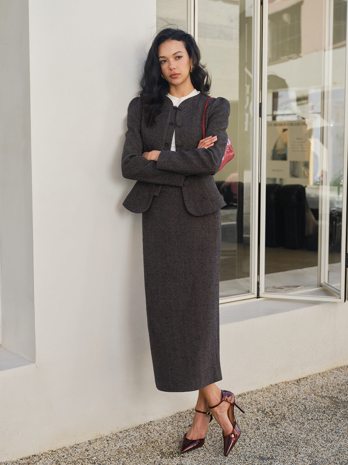 Chevron Düğmeli İnce Blazer