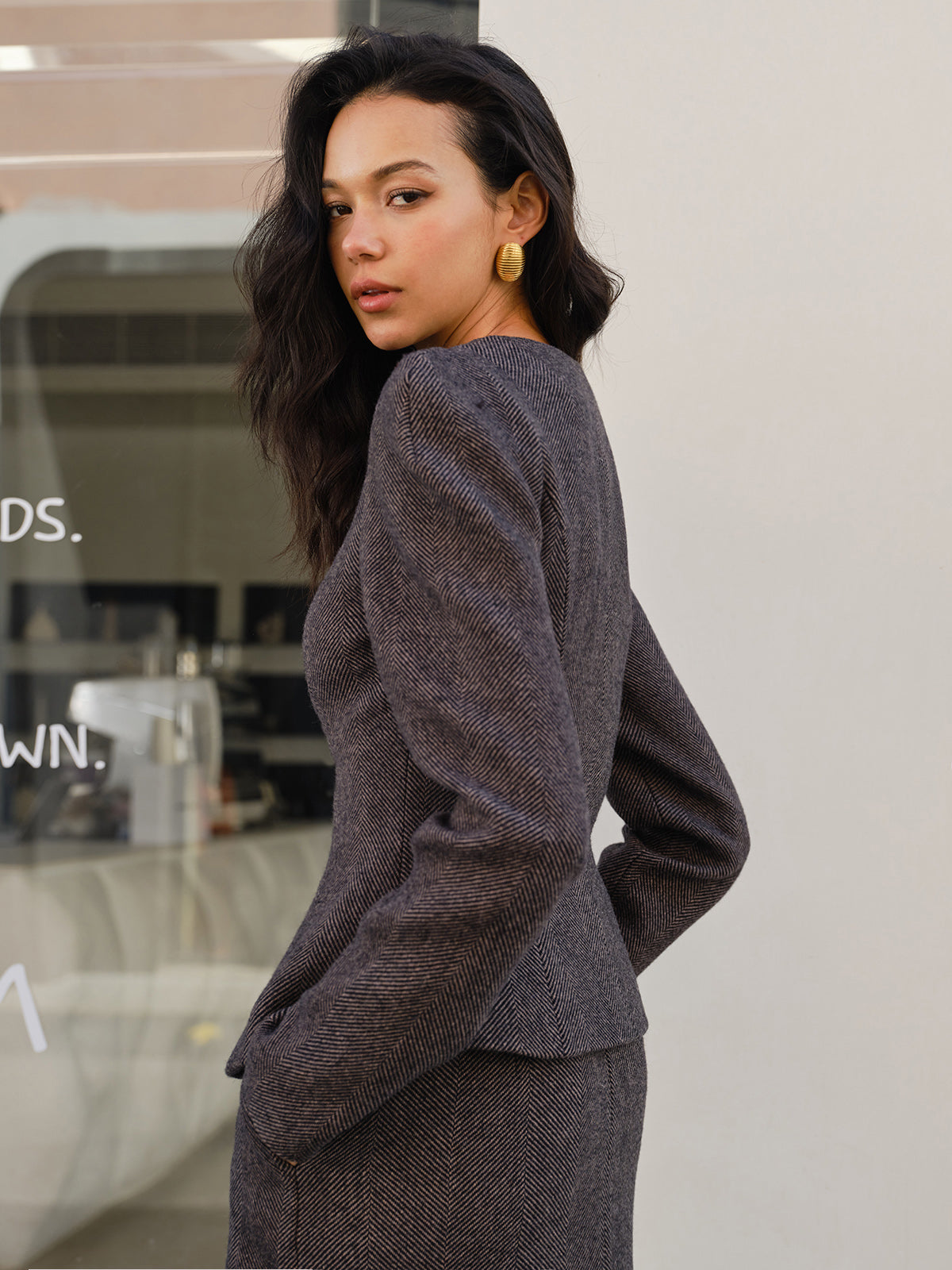 Chevron Düğmeli İnce Blazer