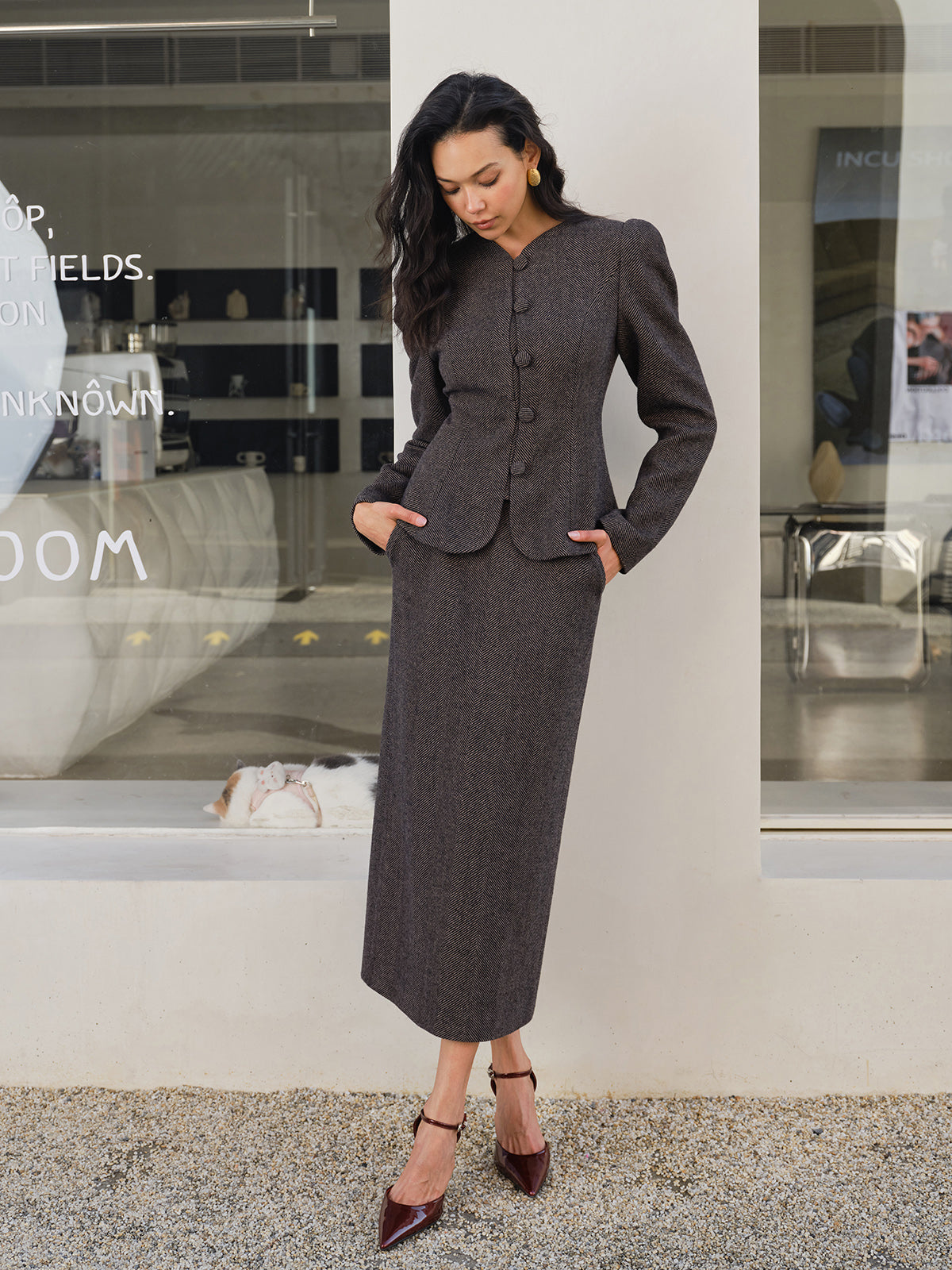 Chevron Düğmeli İnce Blazer