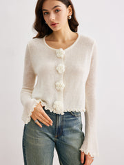 Üç Boyutlu Çiçekli Marul Kenarlı Hırka