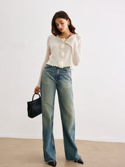 Üç Boyutlu Çiçekli Marul Kenarlı Hırka