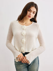 Üç Boyutlu Çiçekli Marul Kenarlı Hırka