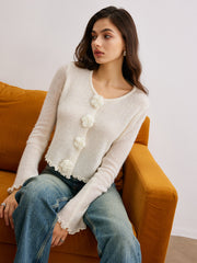 Üç Boyutlu Çiçekli Marul Kenarlı Hırka