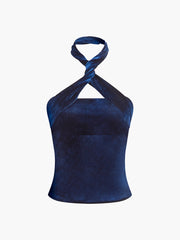 Kadife Fermuarlı Halter Üst