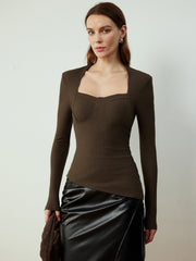 Asimetrik Dar Uzun Kollu Tişört