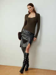 Asimetrik Dar Uzun Kollu Tişört