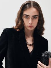 V Yaka Kadife Düğmeli Ceket