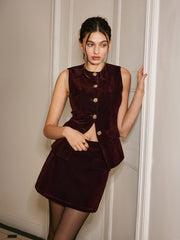 Düğmeli Kadife Yelek