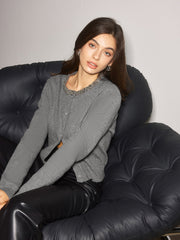 Strasslı Yaka Düğmeli Hırka