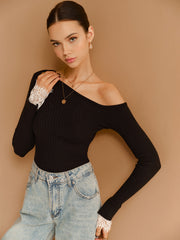 Asimetrik Dantel Manşetli Kazak