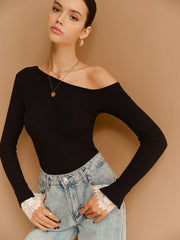 Asimetrik Dantel Manşetli Kazak