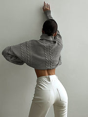 Kablo Örgülü Yüksek Yaka Kazak