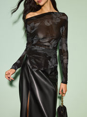 Asimetrik Baskılı Yarı Şeffaf Tişört