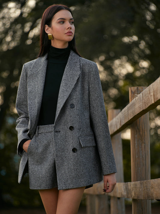 Balık Sırtı Düğmeli Tweed Blazer