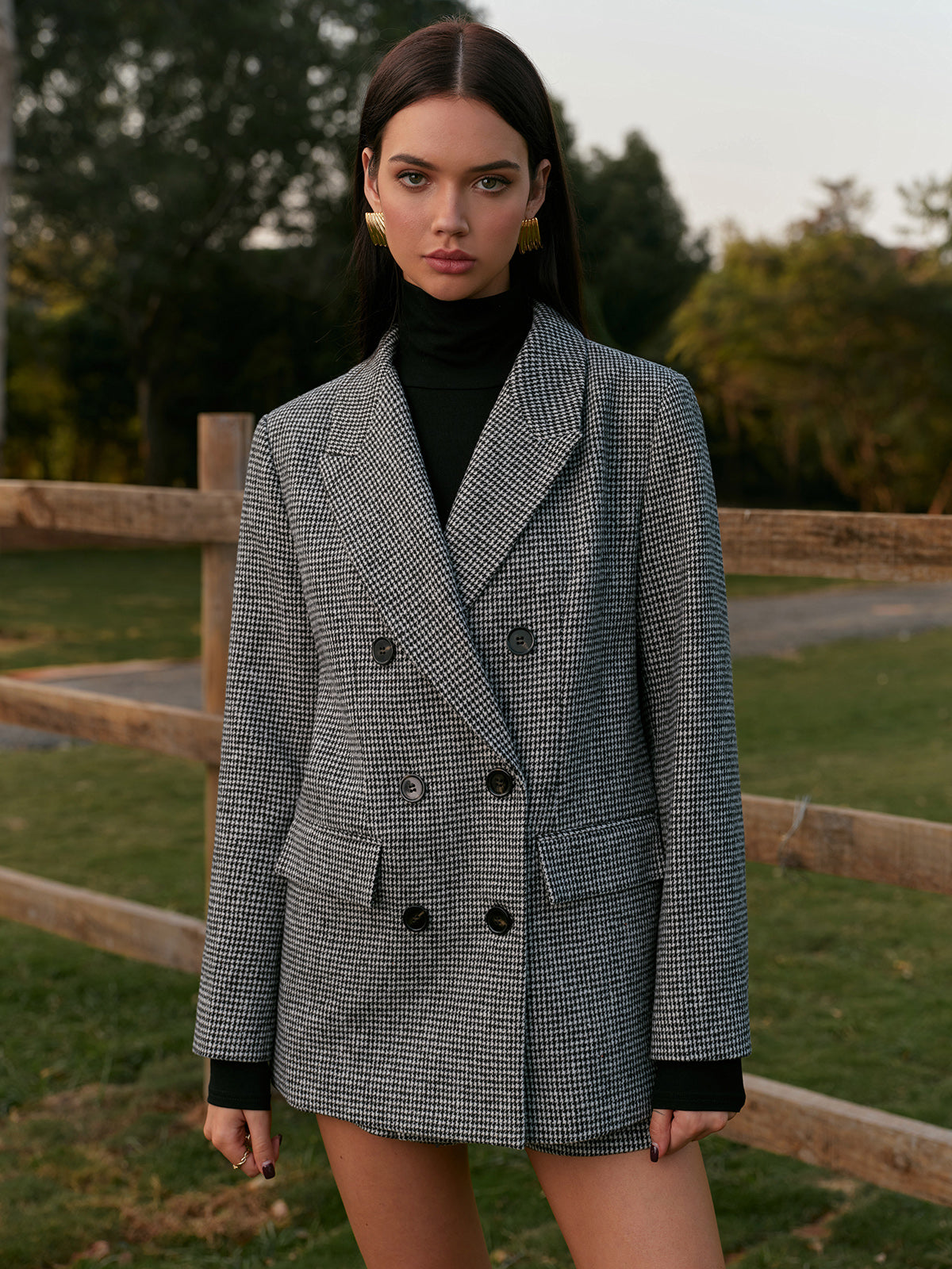 Balık Sırtı Düğmeli Tweed Blazer