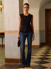 Yuvarlak Yaka Yırtmaçlı Düğmeli Yelek