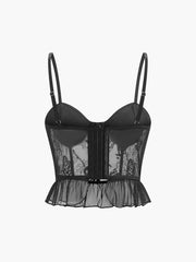 Şeffaf Nakışlı Çiçekli Volanlı Korse