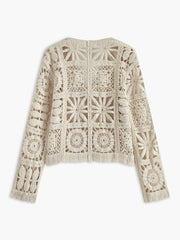 Kare Desenli Kroşe Hırka Önden Açık