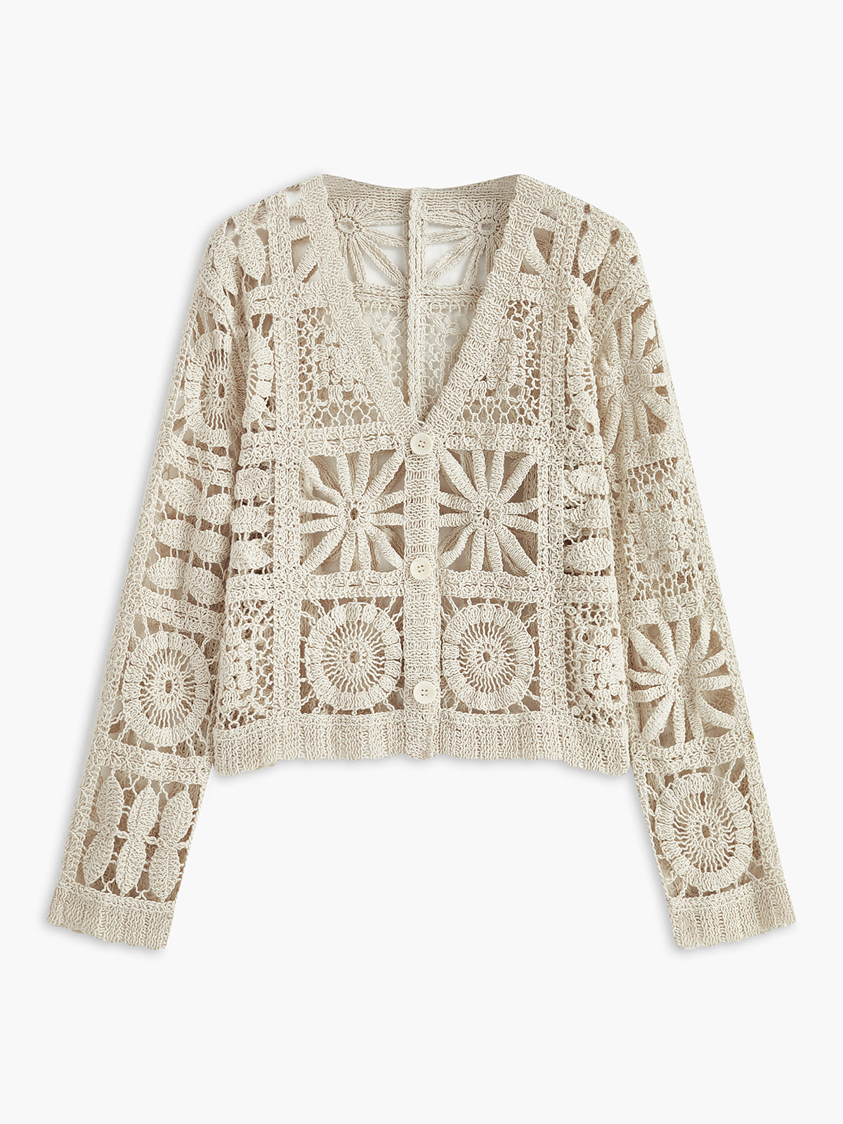 Kare Desenli Kroşe Hırka Önden Açık