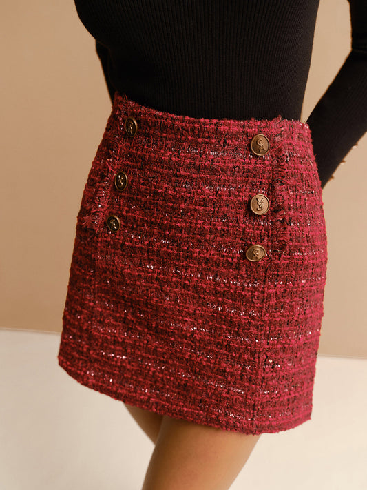 Orta Bel Tweed Fermuarlı Etek
