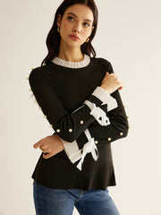 İncili Dekor Paneli Plise Bluz