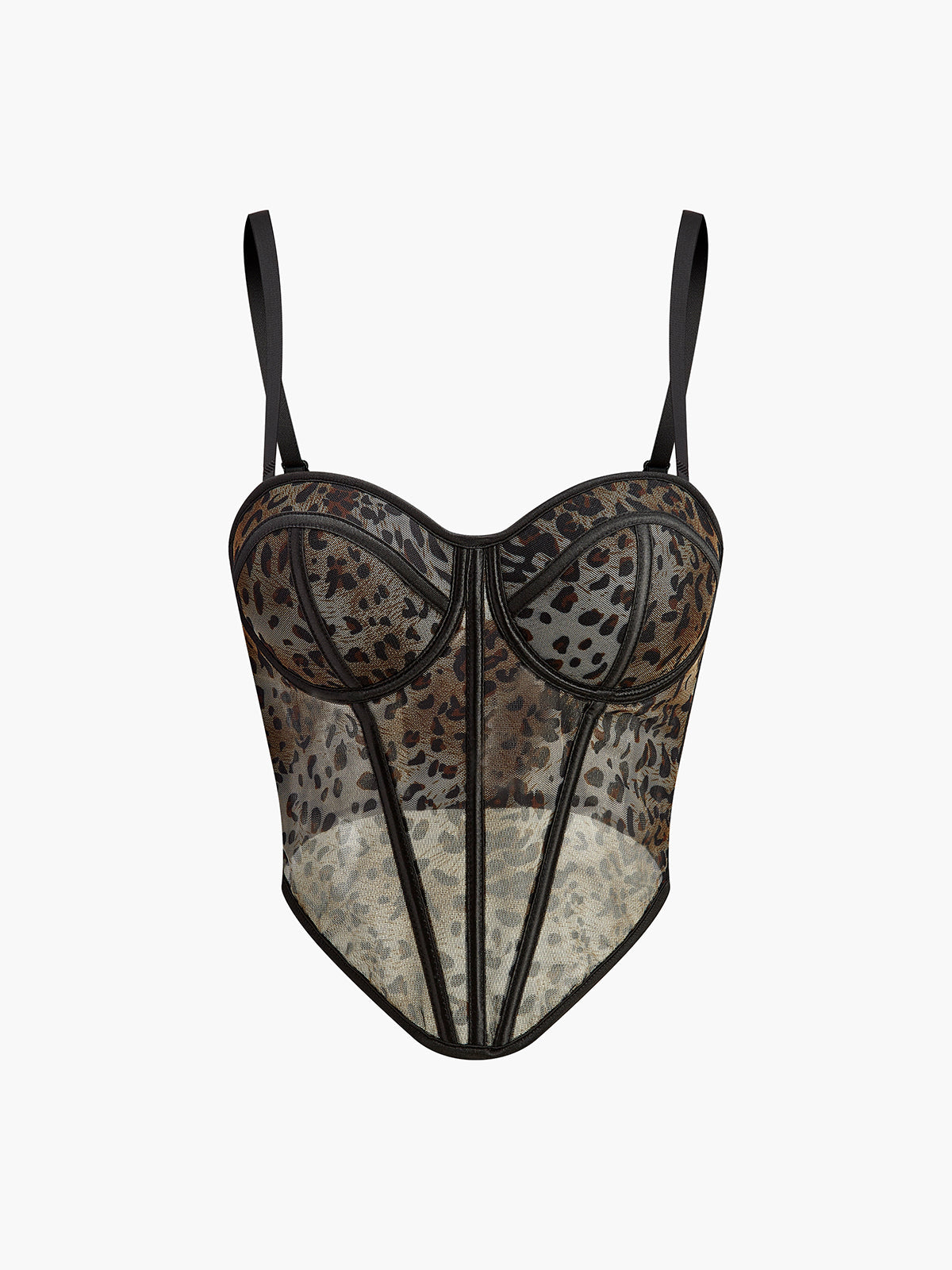 Leopar Desenli İnce Askılı Yarı Şeffaf Korse