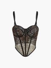 Leopar Desenli İnce Askılı Yarı Şeffaf Korse