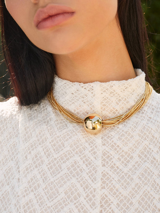 Çok Zincirli Parlak Top Choker