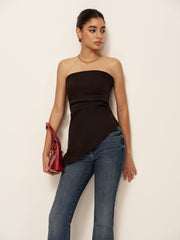 Asimetrik Fırfırlı Dar Kolsuz Büstiyer