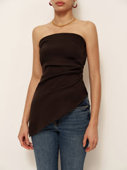 Asimetrik Fırfırlı Dar Kolsuz Büstiyer