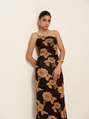 Asimetrik Baskılı Soğuk Omuz Elbisesi