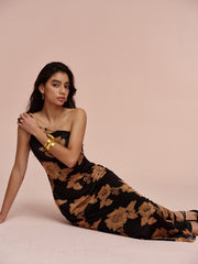 Asimetrik Baskılı Soğuk Omuz Elbisesi