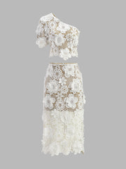 Asimetrik Çiçekli Üst ve Etek Seti