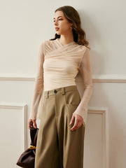 Çapraz Yaka Şeffaf Bluz