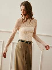 Çapraz Yaka Şeffaf Bluz