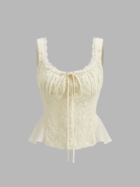 Dantel Kenarlı Çiçekli Peplum Üst