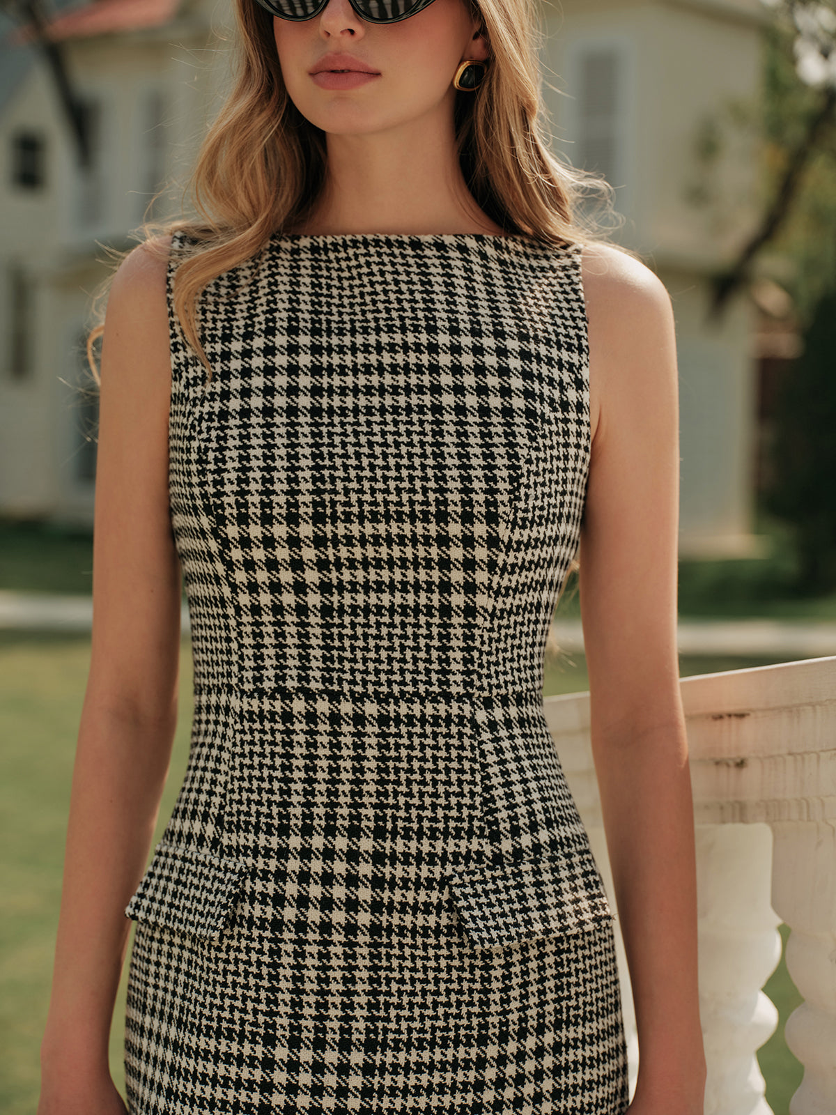 Balık Sırtı Tweed Fermuarlı Elbise