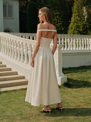 Asimetrik Kalp Yaka Pileli Elbise