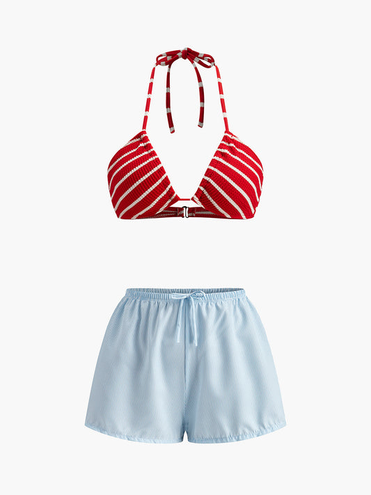 Çizgili Bikini Ve Uyumlu Şort
