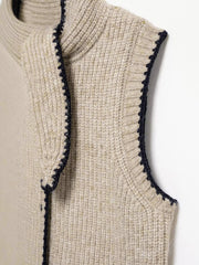 Kravat Yaka Kontrast Dikişli Düğmeli Süveter