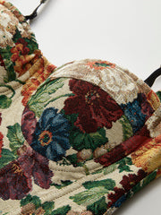 Çiçekli Desenli Kalp Yaka Kolsuz Bluz