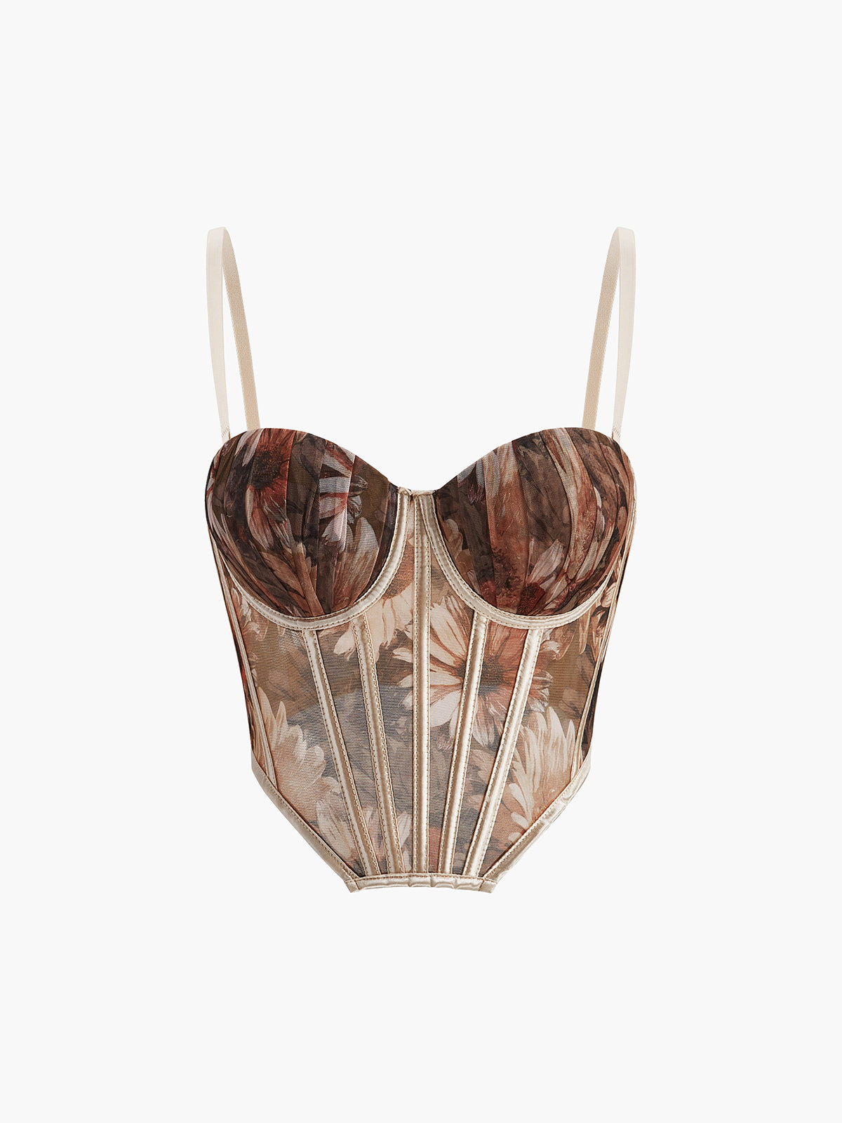 Çiçek Desenli Yarı Şeffaf Kalp Yaka Korse