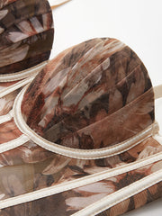 Çiçek Desenli Yarı Şeffaf Kalp Yaka Korse